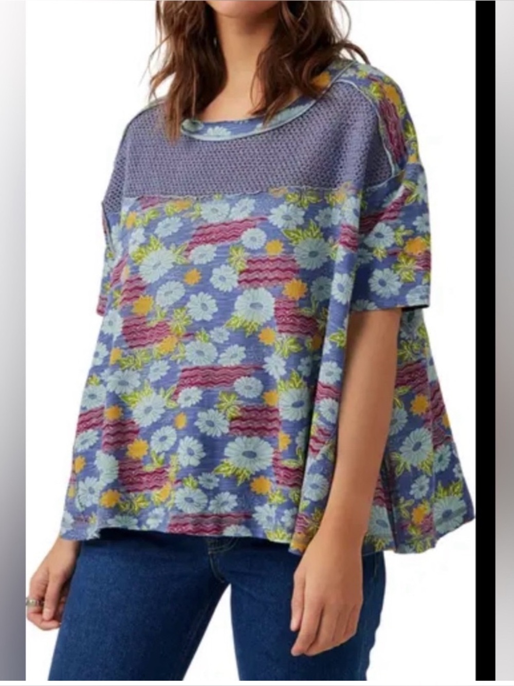 We The Free NWOT Women's Floral Knit Panel Top